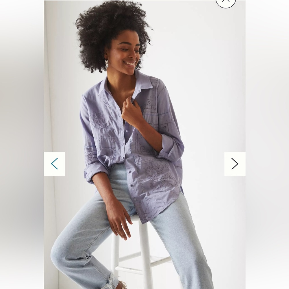 By Anthropologie Cotton Handkerchief Button Down Top, Large